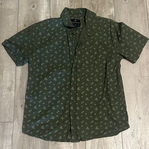 Olive Patterned Casual Button Down Shirt